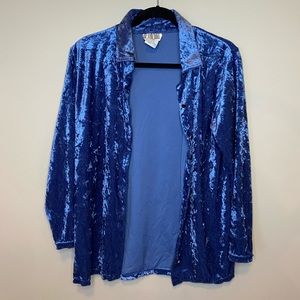Vintage indigo blue crushed velvet button down